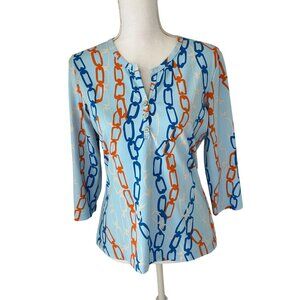 J.McLaughlin Catalina Cloth Chain Print 3/4 Sleeve Henley Top Size Medium